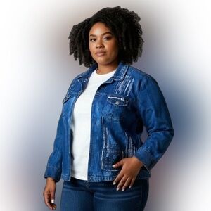 Chicos Embellished Blue Denim Jean Jacket Women’s Size XL